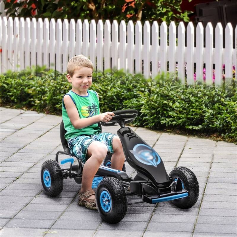 Kids Pedal Go-Kart with Adjustable Ergonomic Seat and Handbrake Shock Absorbers for 5-12 Years Old - 47.75" L x 22.75" W x 24" H