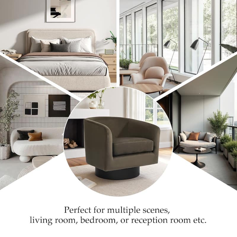 360-Degree Swivel Round Barrel Velvet Armchair Accent Chairs