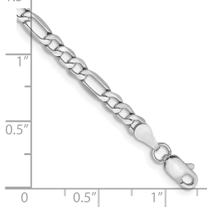 Curata 14k White Gold 3.5mm Semi-solid Figaro Chain Bracelet - 7 Inch
