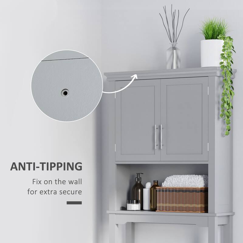 Modern Over The Toilet Storage Cabinet, Double Door Bathroom Organizer with Adjustable Shelf and Open Shelf