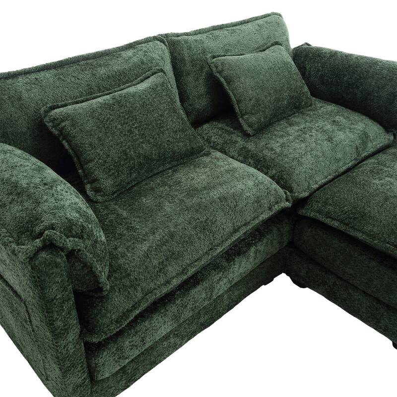 Chenille Fabric Double Sofa with High-Density Sponge Filling, Removable Armrests, and Side Storage Bags