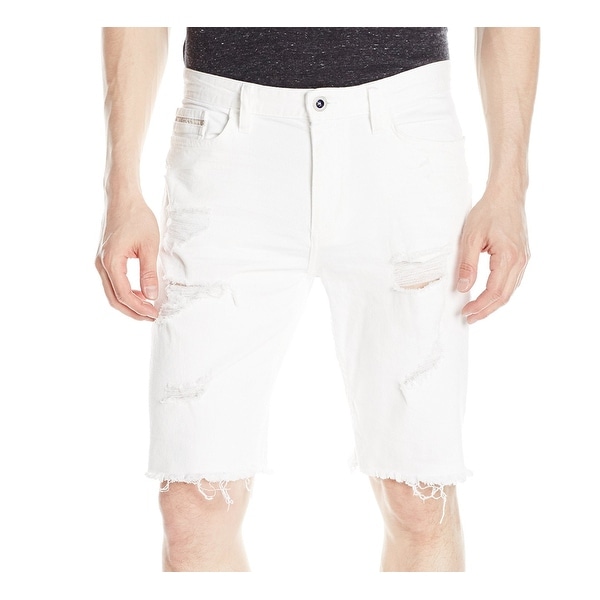 mens white distressed shorts
