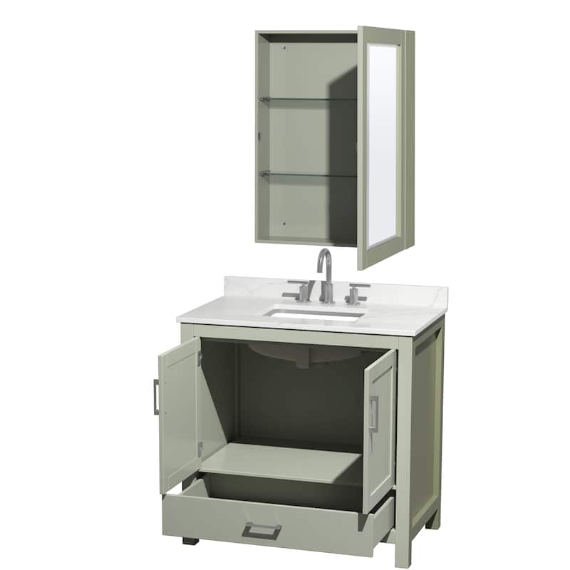 Sheffield 36-inch Single Vanity, 3 Hole Quartz Top, Med Cabinet