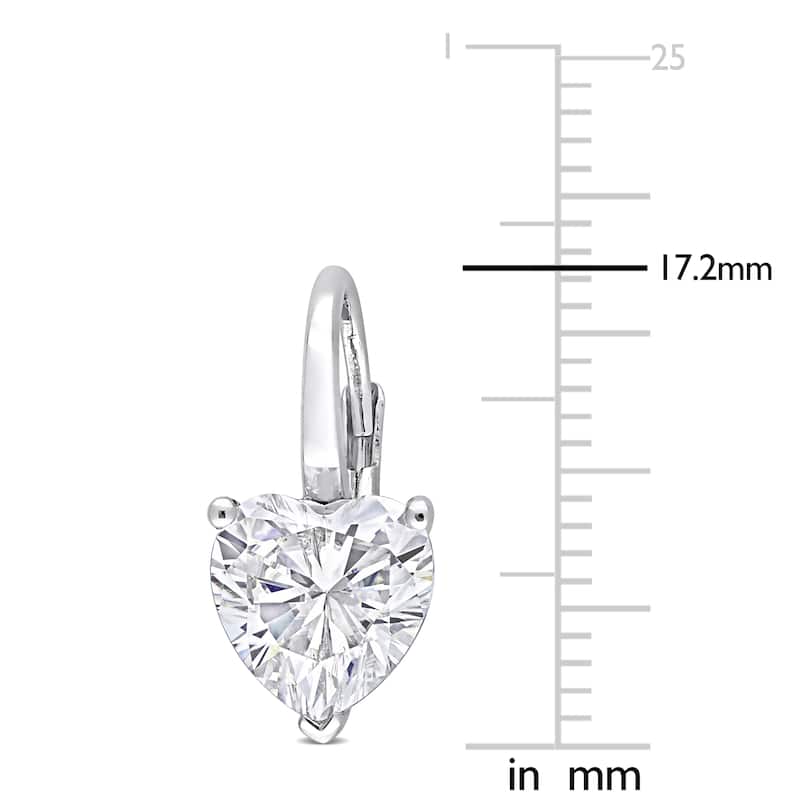 Miadora 4ct DEW Heart-cut Moissanite Solitaire Drop Leverback Earrings in Sterling Silver