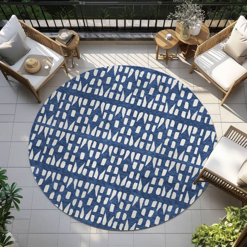 Machine Washable Indoor/ Outdoor Contemporary Imprints Chantille Rug - Navy - 8' x 8'