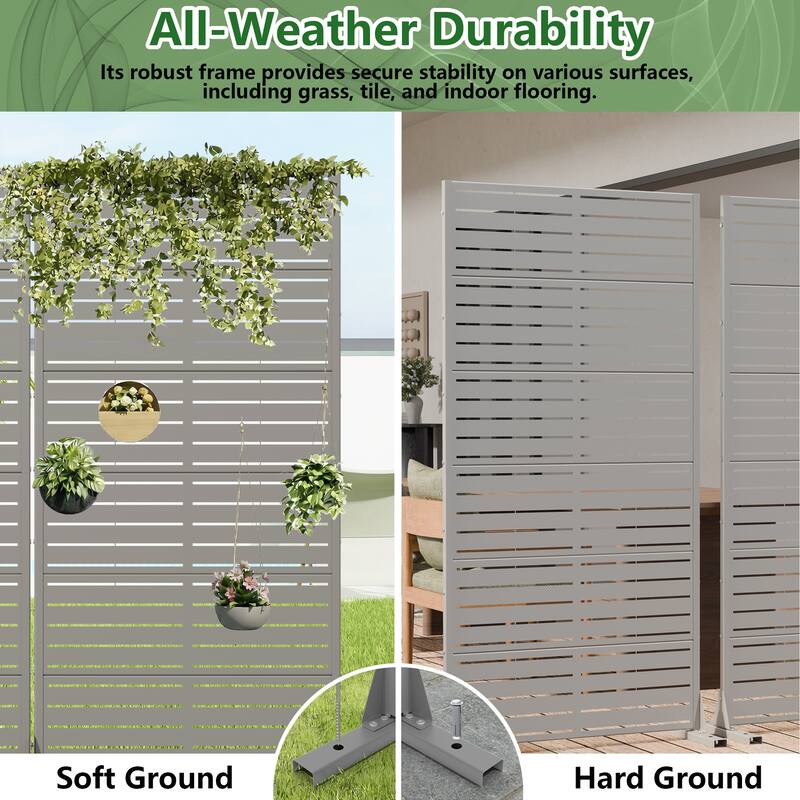 Outdoor Privacy Screen with Stand for Patio Garden Metal Fence Set of 2