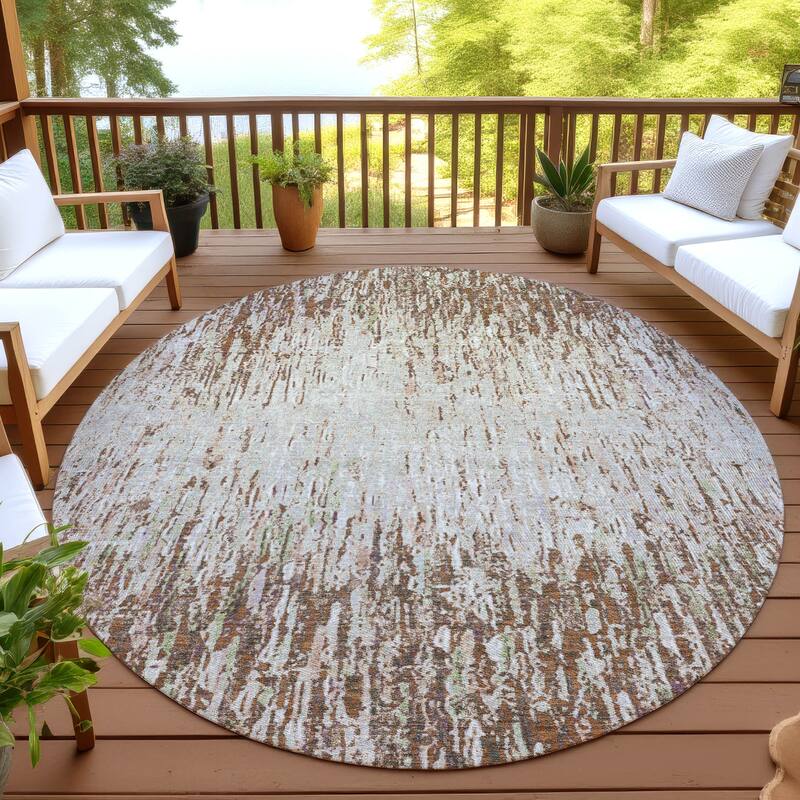 Machine Washable Indoor/ Outdoor Abstract Moxy Chantille Rug - Paprika - 8' x 8'