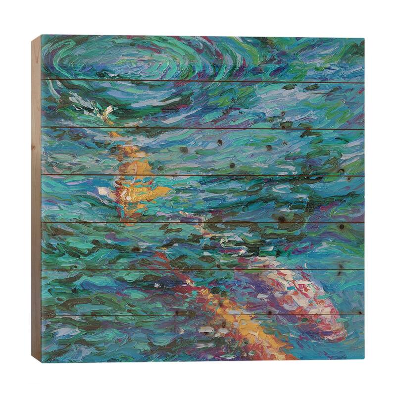 Koi Pool Print On Wood by Iris Scott - Multi-Color - 26x26x1.5