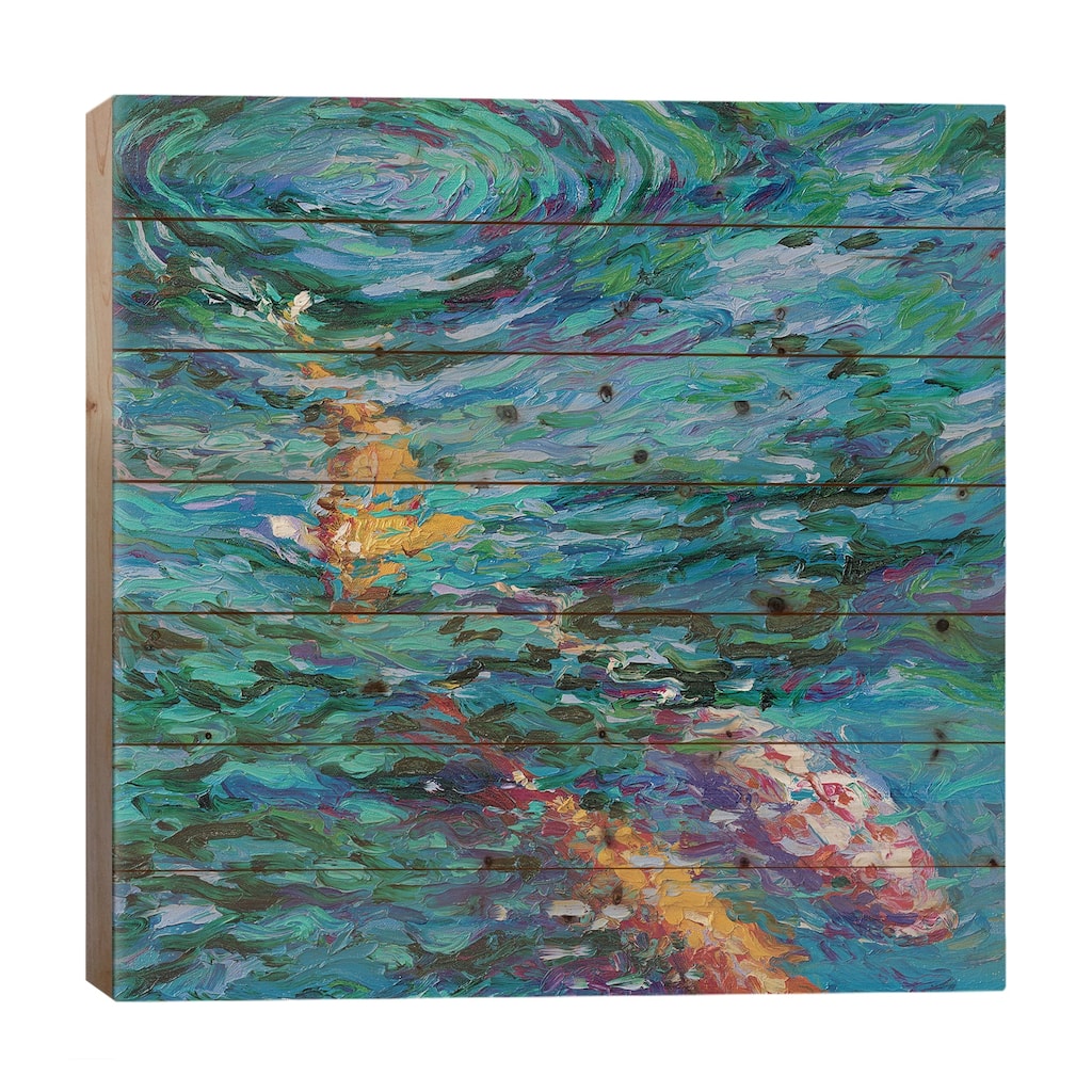 Koi Pool Print On Wood by Iris Scott - Multi-Color
