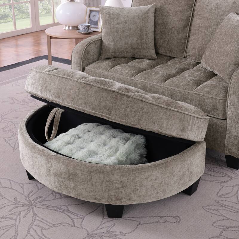 Roomfitters Two-Seater Sofa Chaise with Storage Ottoman, Irregular Armrests and Backrest, Upholstered Sofa with Pillows