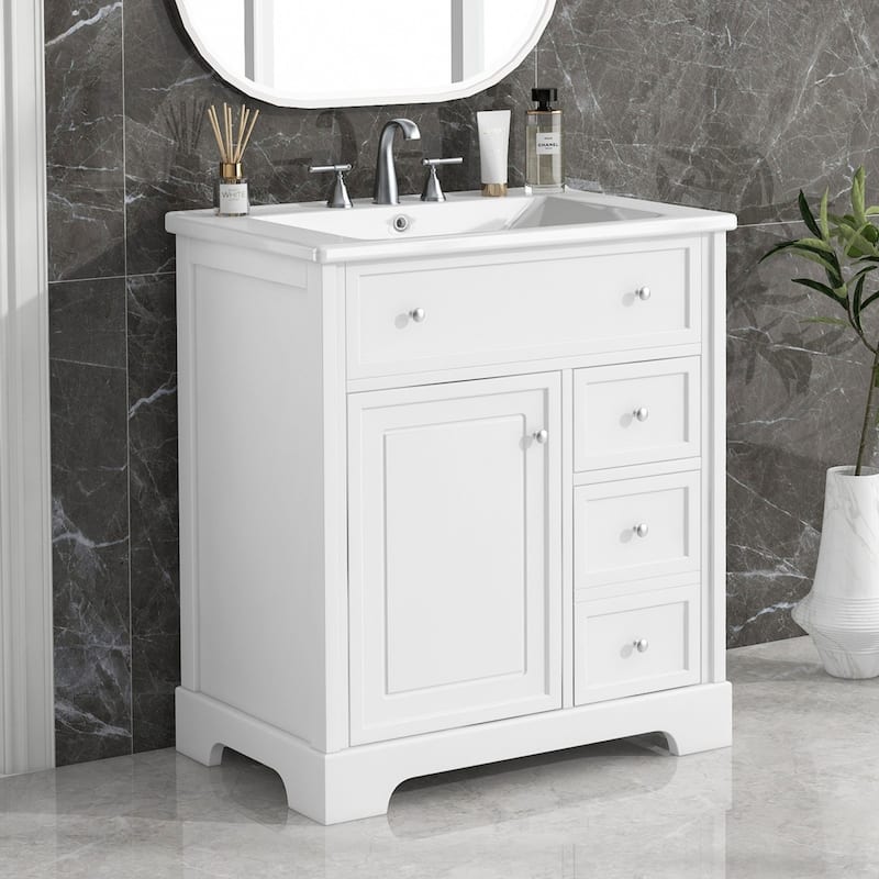 30" Bathroom Vanity with Sink Top, Door Cabinet and Two Drawers