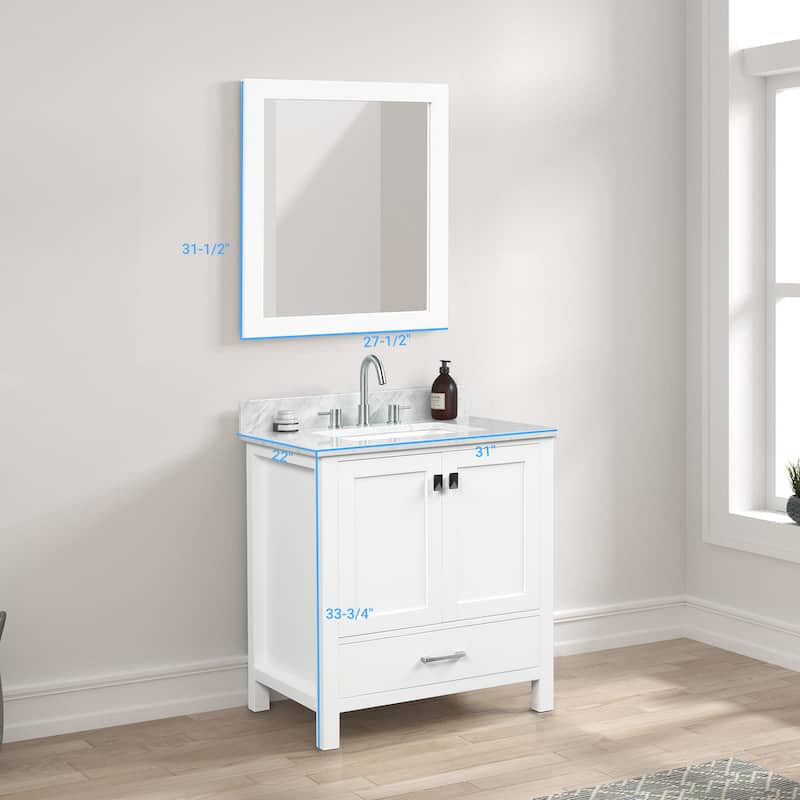 Blossom Geneva 30" Bathroom Vanity with Marble Top, Sink & Mirror