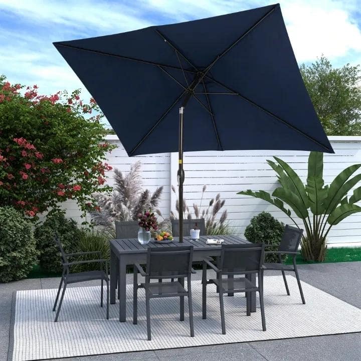 9x6 patio umbrella Purple Leaf, Outdoor Table Umbrella, 9' x 6', Navy Blue