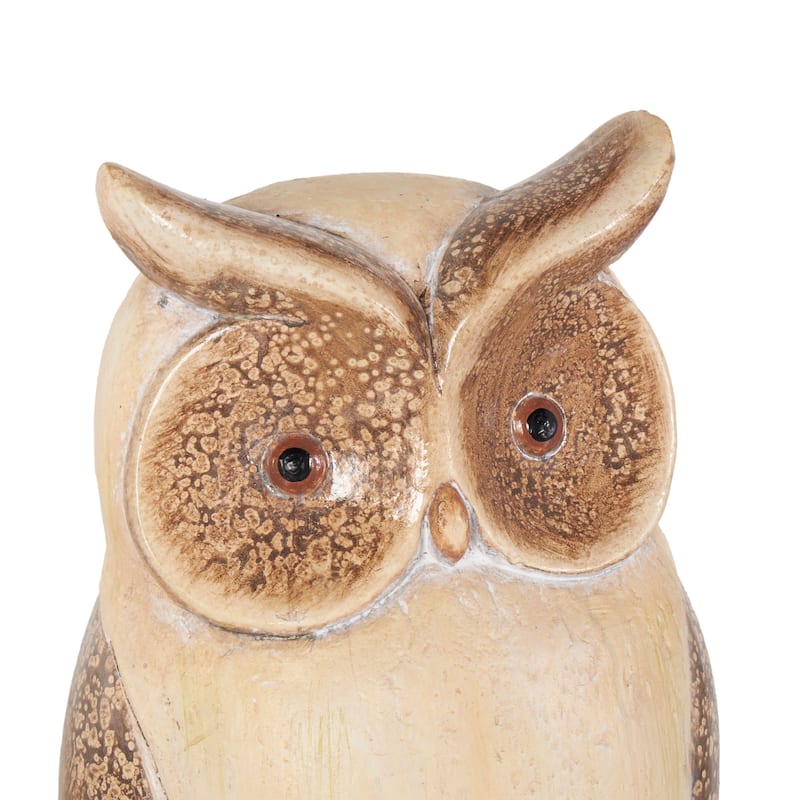 Magnesium Oxide Owl Garden Sculpture with Brown Accents - Cream - Roche River Decor