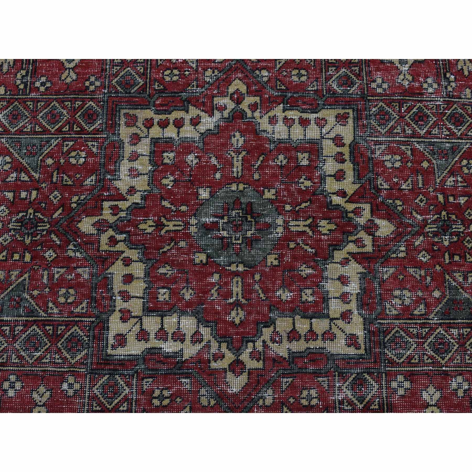 Shahbanu Rugs Vermilion Red, Vintage Look Mamluk, Zero Pile, Shaved Low