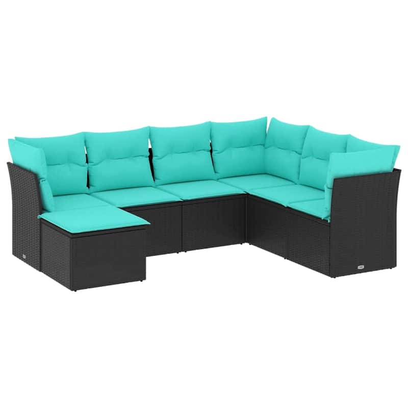 vidaXL 7 Piece Patio Sofa Set with Cushions Black Poly Rattan
