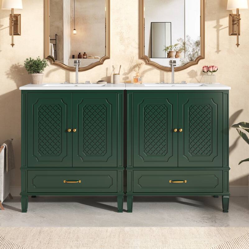 60" Bathroom Vanity with Double Sink Combo Set, 2 Cabinet with Door Organizers, 2 Drawers