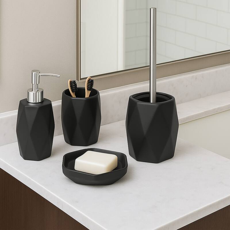 Diamond Bath Set Accessories White or Black