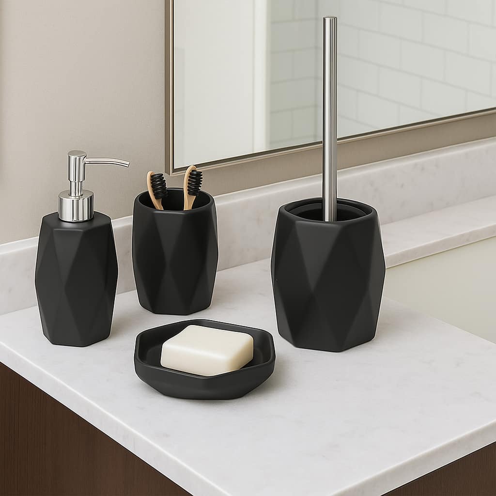 Diamond Bath Set Accessories White or Black