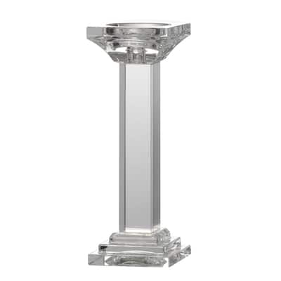 Tall Crystal Pillar Candle Holder - 13" - Clear