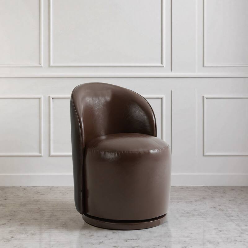 Modern Armless 360-Degree Swivel Dining Chair Barrel Chair - SINGLE - RED BROWN LEATHER