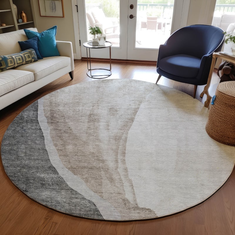Machine Washable Indoor/ Outdoor Chantille Modern Abstract Rug - Charcoal - 8' x 8'