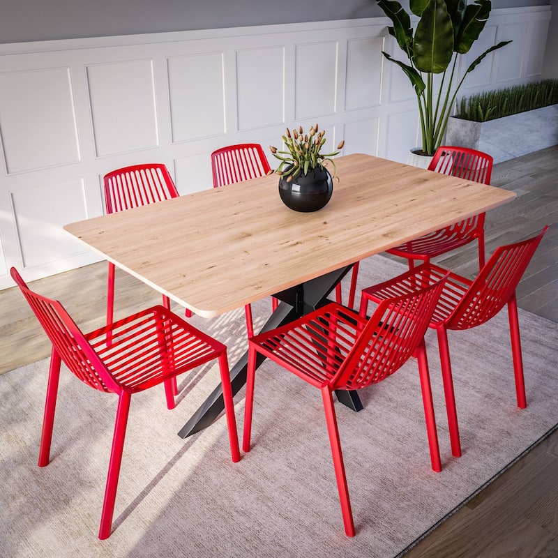 LeisureMod Acken Mid-Century Modern Plastic Dining Chair, Set of 4 - 30.7"