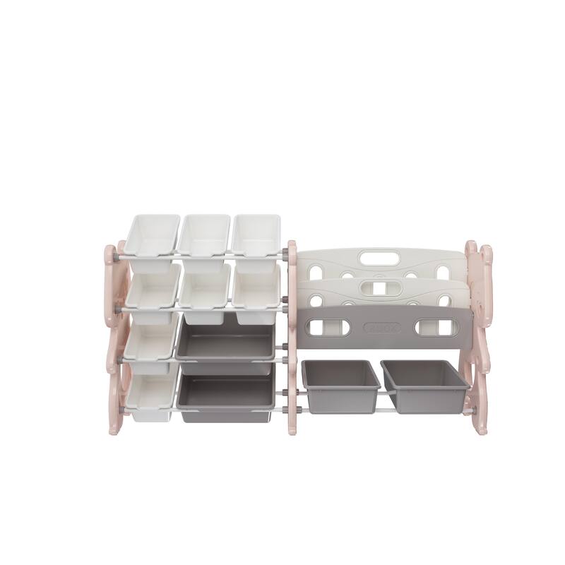 Kids Toy Storage Organizer, Toy Organizer with 2 Tier Bookshelf