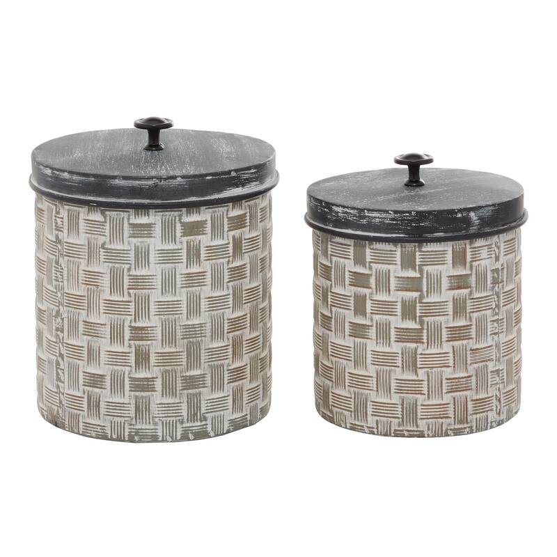 Brown Metal Living Room Decorative Jars with Weave Inspired Pattern (Set of 2)