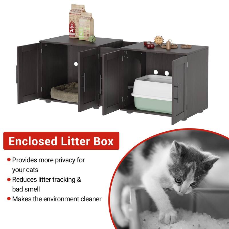 Large Cat Litter Box Furniture with Double Rooms and Barn Doors
