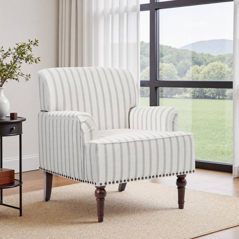 Linen Upholstered Armchair Nailhead Trim Accent Chair