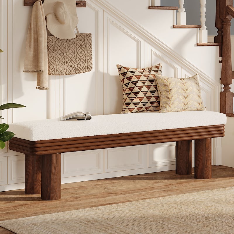 Upholstered Entryway Bench, 55-Inch Modern Shoe Bench