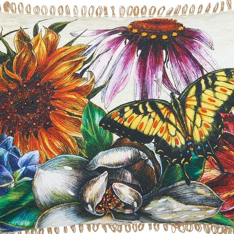 Botanical Floral Printed and Embellished Throw Pillow Easter Spring Decor Decoration Accent Pillow