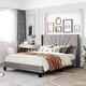 preview thumbnail 10 of 25, Queen Size Glam Velvet Wingback Upholstered Platform Bed with Foam Padded Headboard / Box Spring Needed / Fit up to 500LBS Grey