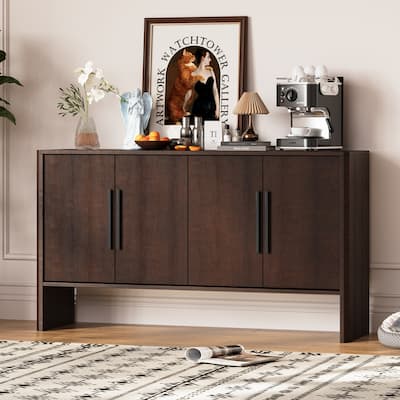 4-Door Large Storage Retro Sideboard with Adjustable Shelves and Long Handles for Kitchen, Dining Room and Living Room