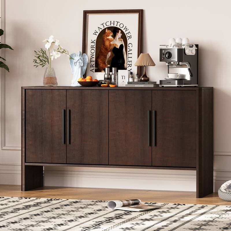 4-Door Retro Sideboard with Adjustable Shelves, Large Storage Cabinet, Antique Blue - Espresso