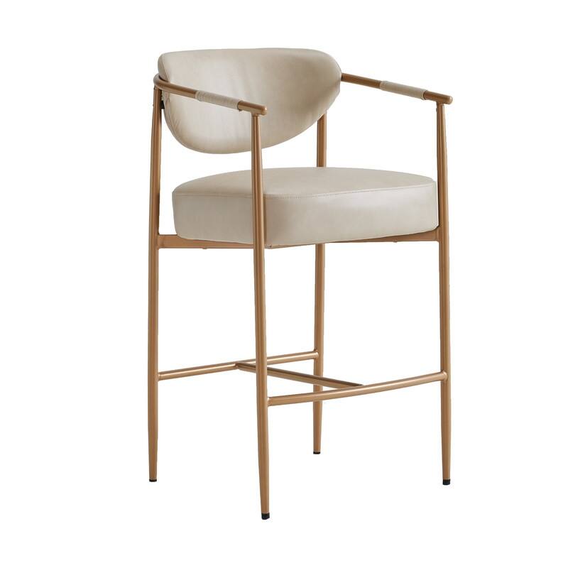 Spruce & Spring Modern Counter Stool with Gold Metal Frame and Woven Strap Arm
