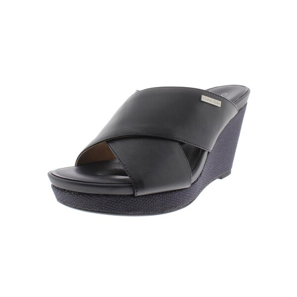 calvin klein jacolyn leather wedge sandals