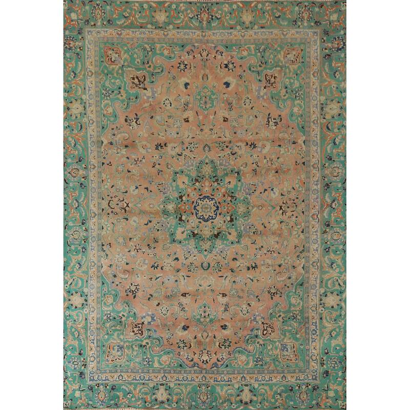 Hand Knotted Oriental 100% Wool Carpet Traditional Floral Coral Mashad Area Rug - 11' 3'' X 8' 11''