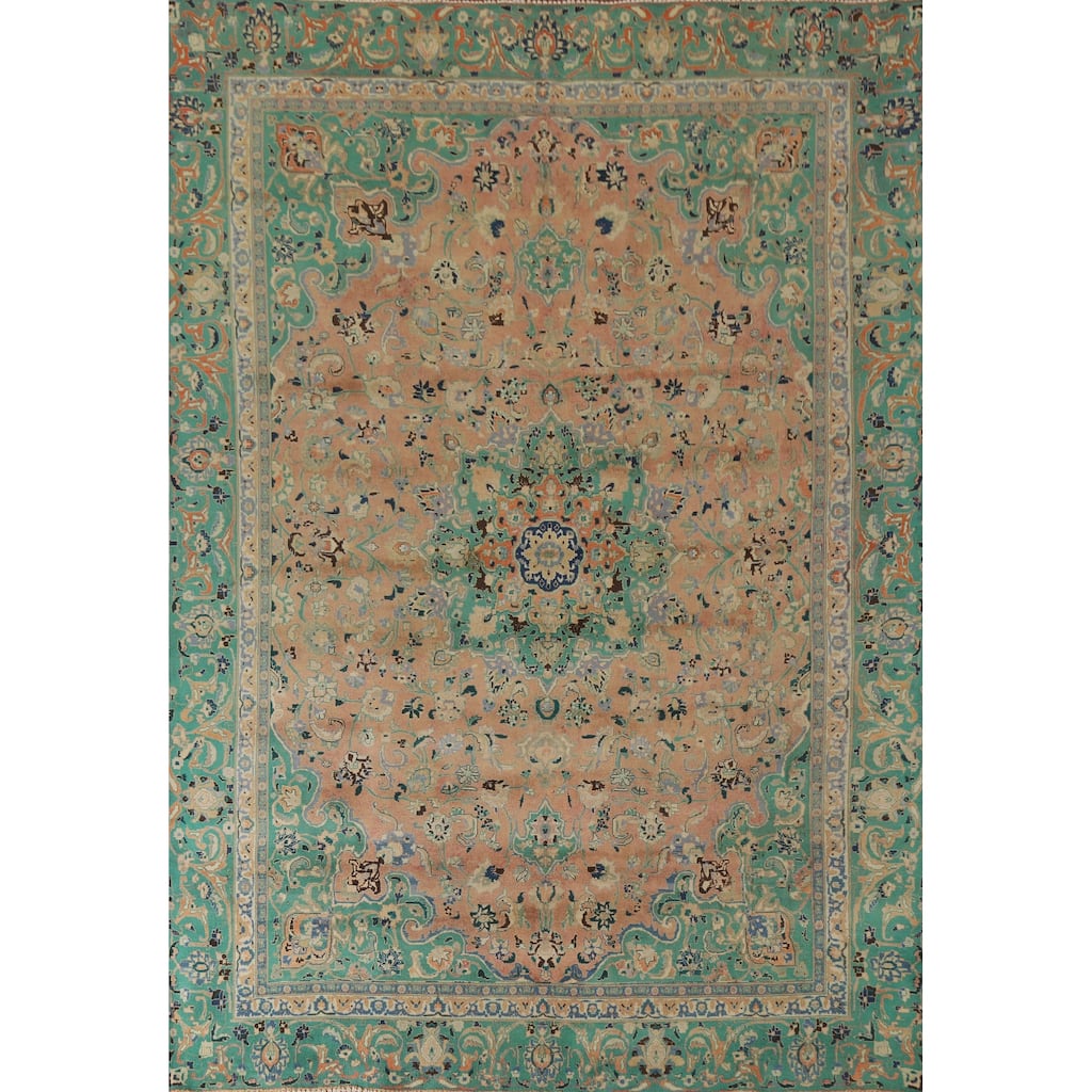 Hand Knotted Oriental 100% Wool Carpet Traditional Floral Coral Mashad Area Rug - 11' 3'' X 8' 11''
