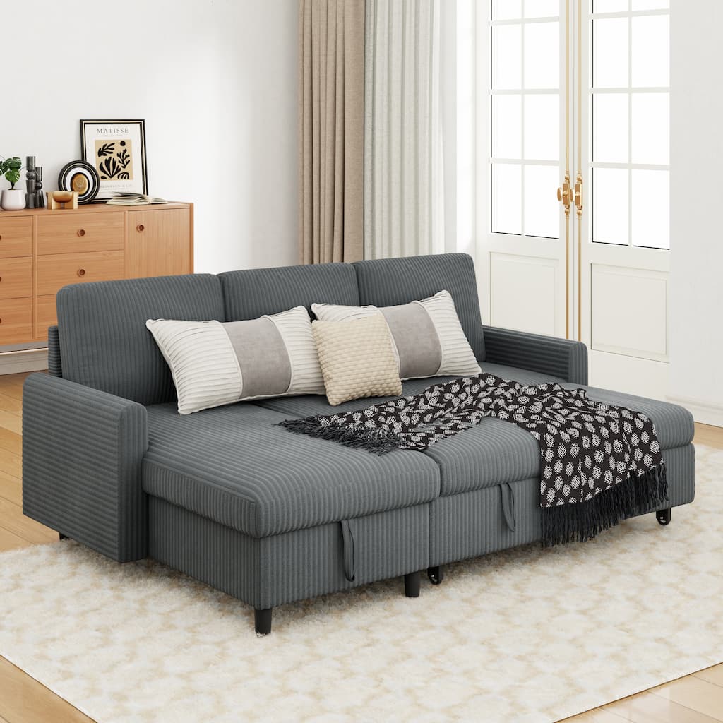 2-in-1 Pull Out Corduroy Sleeper Sofa Bed with Hidden Storage