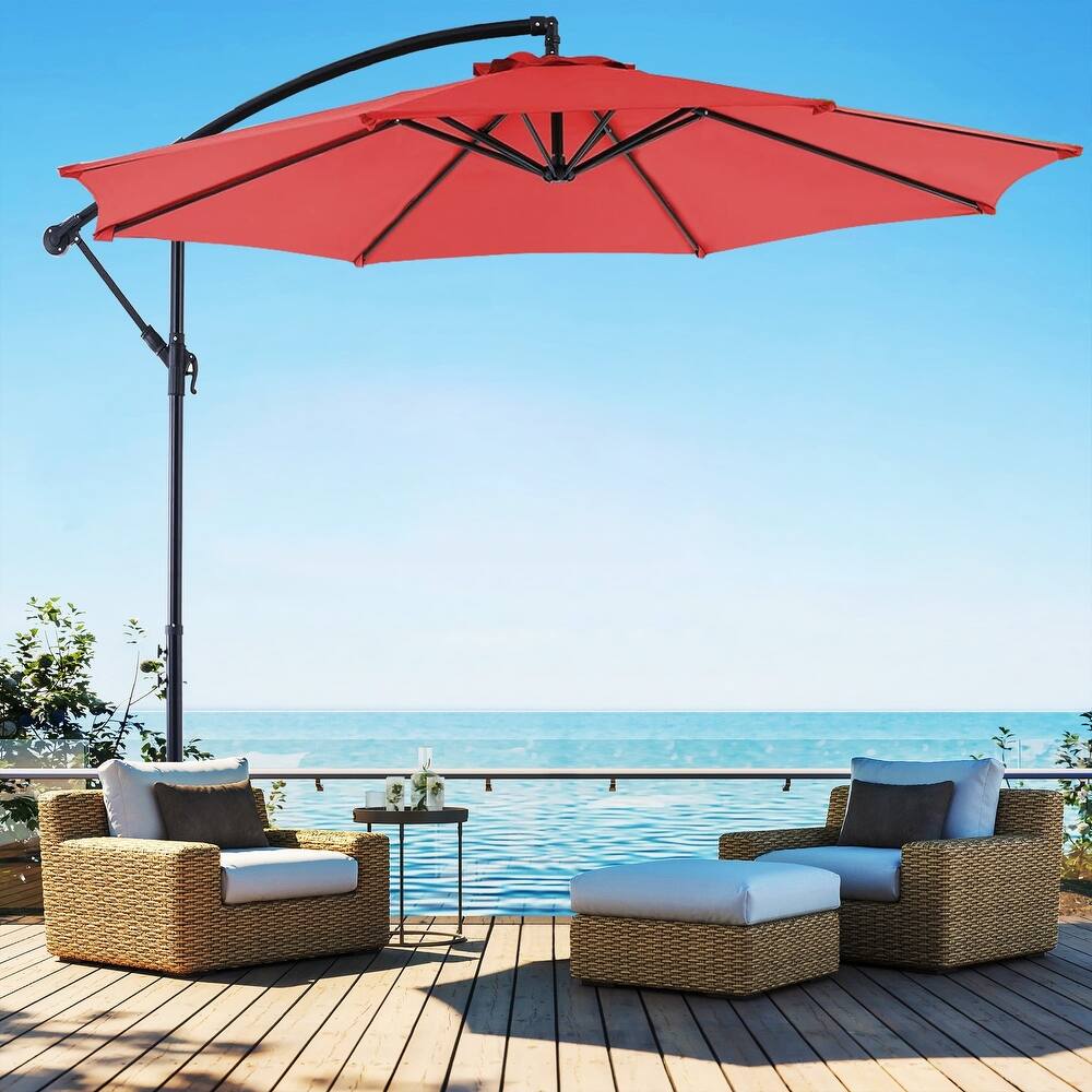 10FT Offset Patio Umbrella, Cantilever Outdoor Umbrellas Easy Tilt Adjustment, 73.2 Sq Ft UV Protection Hanging Market Umbrella