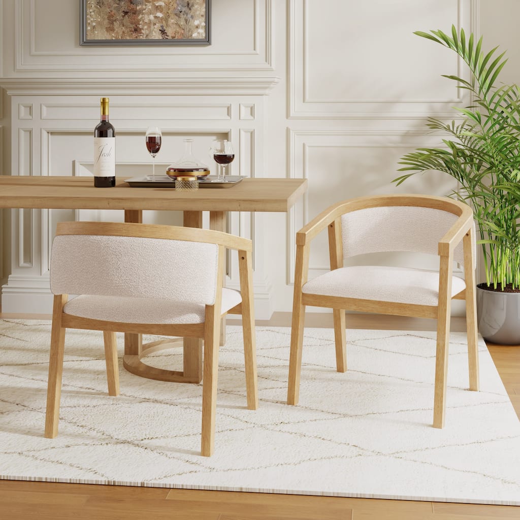 Christopher Knight Home - Noren Mid-Century Boucle Upholstered U-Shaped Dining Chair with Armrest - Set of 2