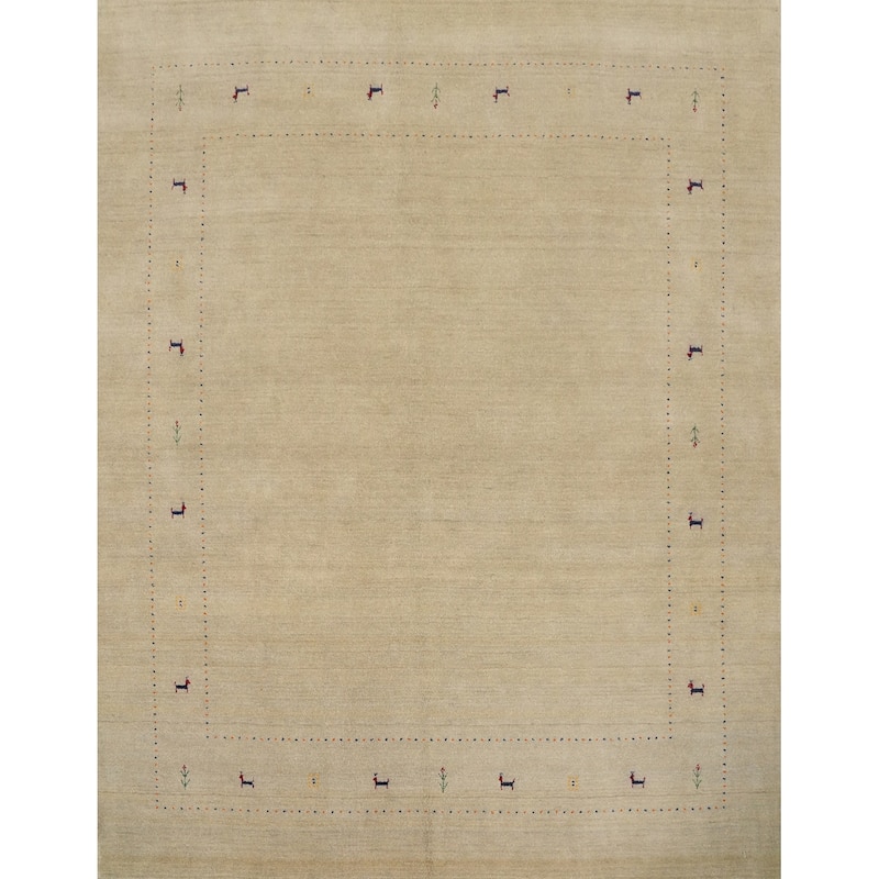Hand Knotted Oriental 100% Wool Carpet Tribal Animal Pictorial Beige & Ivories Gabbeh Area Rug - 7' 11'' X 7' 10''