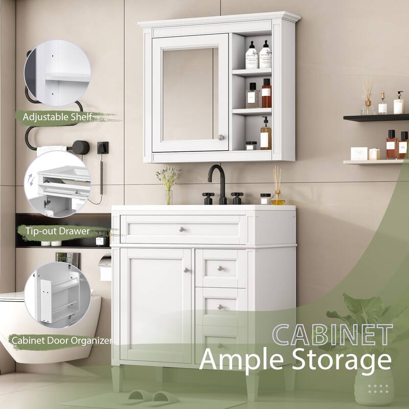 Modern Freestanding Bathroom Vanity with Multiple Storage Options and Stylish Mirror Cabinet