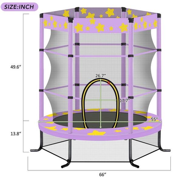 dimension image slide 1 of 3, 55 Inch Outdoor Indoor Kids Trampoline with Safety Enclosure Net
