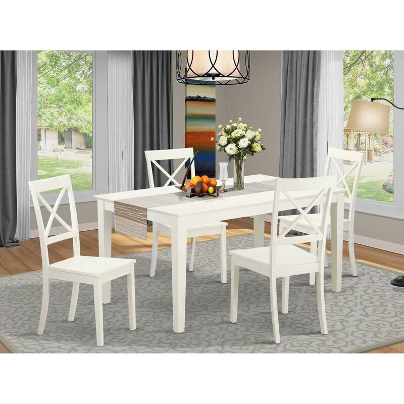 HomeStock 5-Piece Linen White Finish Solid Wood Top Dining Table with 4 Chairs