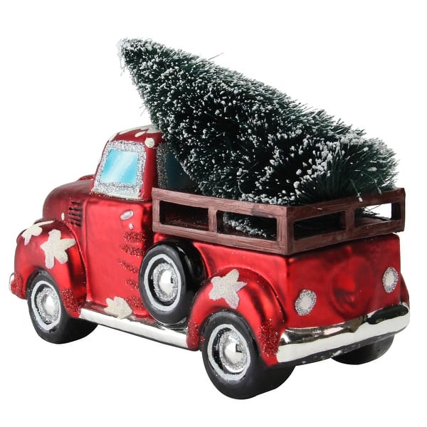 Shop 8 25 Red Vintage Truck Hauling A Frosted Tree Table Top