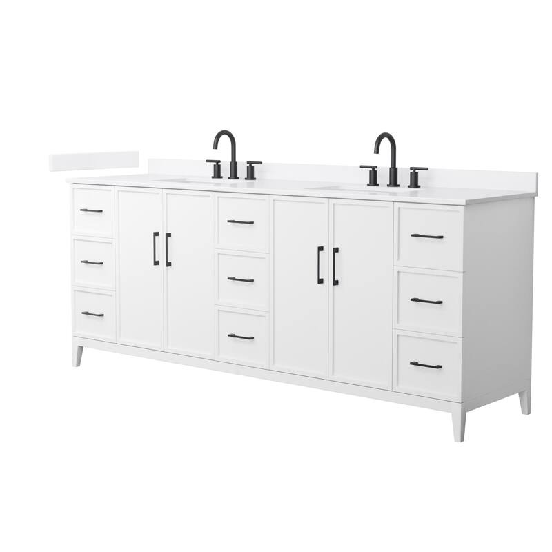 Wyndham Collection WCH717184D-QTZ-US3MXX Elan 84" Free Standing Double - White / White Quartz Top / Matte Black Hardware