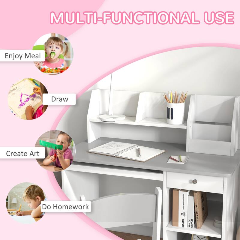 Kids Desk and Chair Set with Storage Drawers and Shelves MDF Study Table for Children Ages 5 to 8 - 35.5" L x 17.75" W x 35.5" H